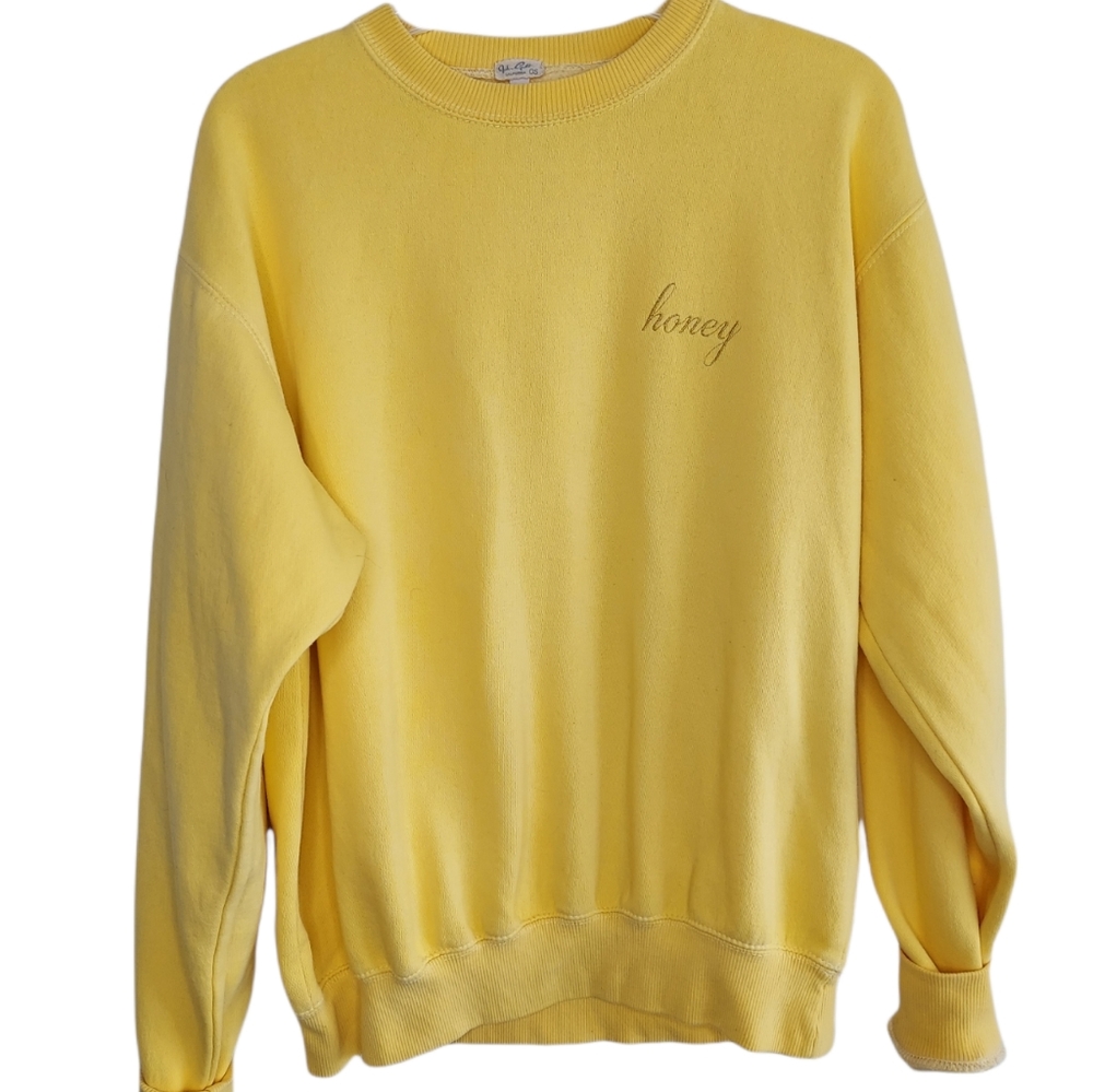John Galt Brandy Melville Yellow  Honey Sweatshirt Embroidered Metallic Thread O